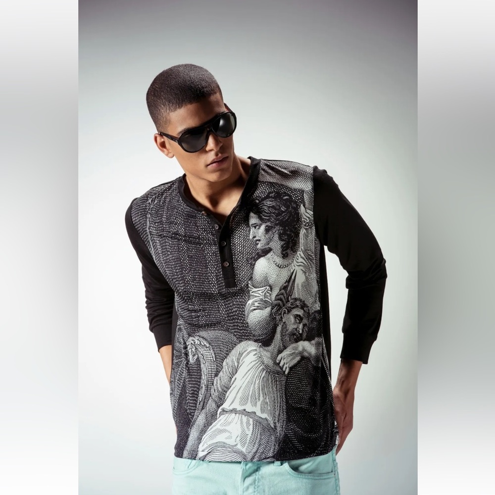 NWT Marteino Slim Fit Long Sleeve Silk Henley Shirt | Black | Men’s Sz S, M, L
